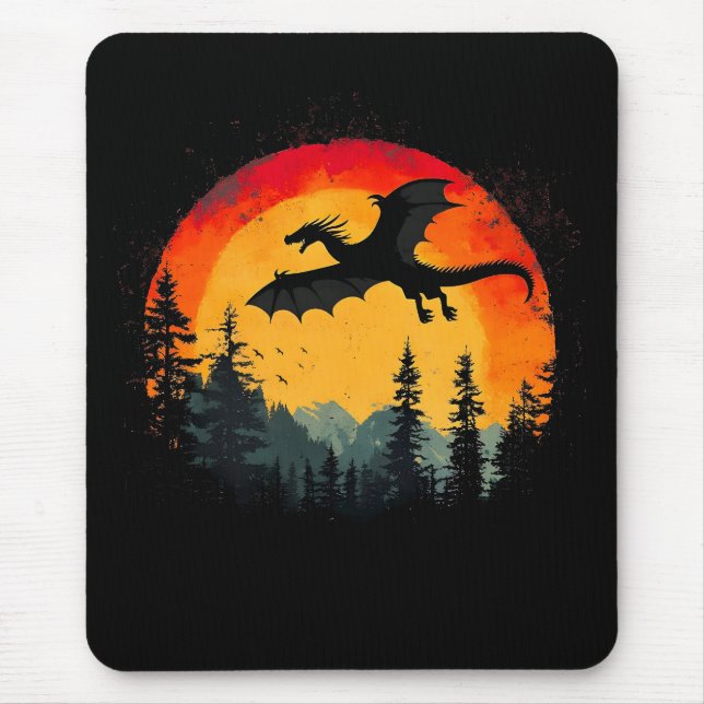 Vintage Sunset Forest Dragon Mouse Mat (Front)