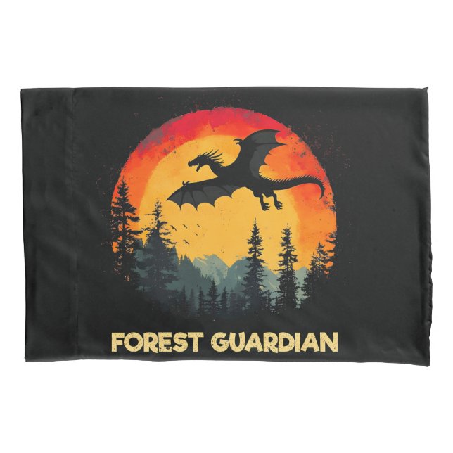 Vintage Sunset Forest Dragon Pillowcase (Front)