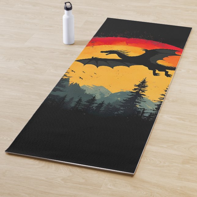 Vintage Sunset Forest Dragon Yoga Mat (In Situ)