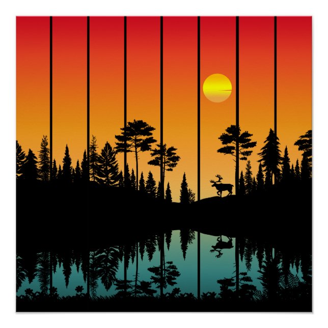 Vintage Sunset Forest Sunrise Scenery Poster (Front)