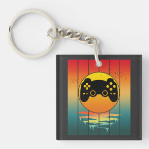 Vintage Sunset Gamer Gaming Computer Game Key Ring
