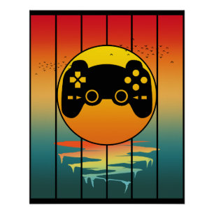 Vintage Sunset Gamer Gaming Computer Game Poster