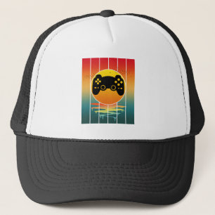 Vintage Sunset Gamer Gaming Computer Game Trucker Hat