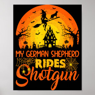 Vintage Sunset German Shepherd Dog Ride Shotgun Poster