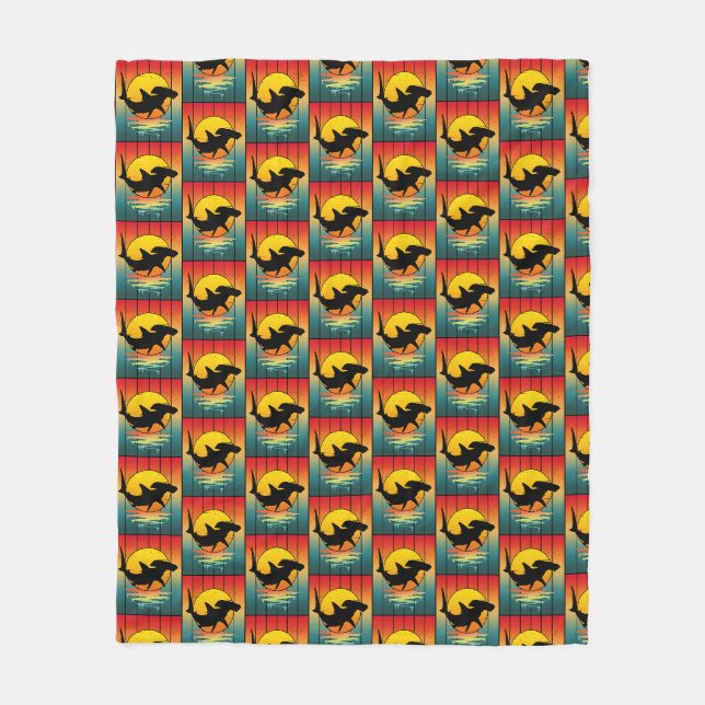 Vintage Sunset Hammerhead Shark  Fleece Blanket (Front)