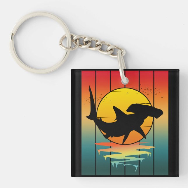 Vintage Sunset Hammerhead Shark  Key Ring (Front)