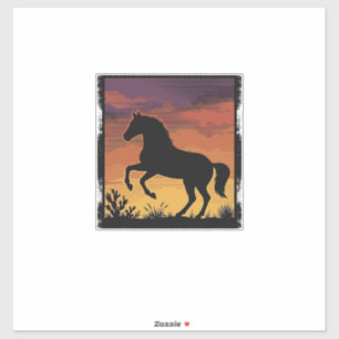 Vintage Sunset Horse Silhouette Western Engraving