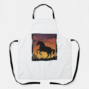Vintage Sunset Horse Silhouette Western Engraving Apron