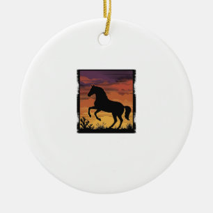 Vintage Sunset Horse Silhouette Western Engraving Ceramic Tree Decoration