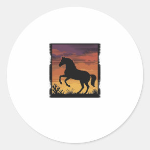 Vintage Sunset Horse Silhouette Western Engraving Classic Round Sticker