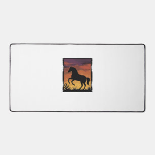Vintage Sunset Horse Silhouette Western Engraving  Desk Mat