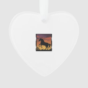 Vintage Sunset Horse Silhouette Western Engraving Ornament