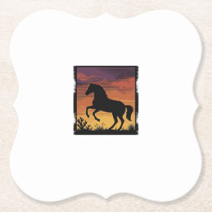 Vintage Sunset Horse Silhouette Western Engraving  Paper Coaster