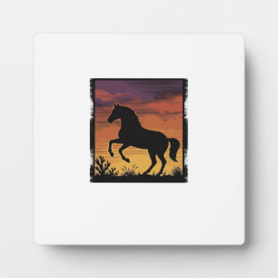 Vintage Sunset Horse Silhouette Western Engraving Plaque