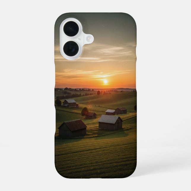 Vintage Sunset in the Countryside iPhone 16 Case (Back)