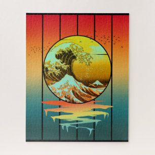 Vintage Sunset Japanese Kanagawa Wave Ocean Jigsaw Puzzle