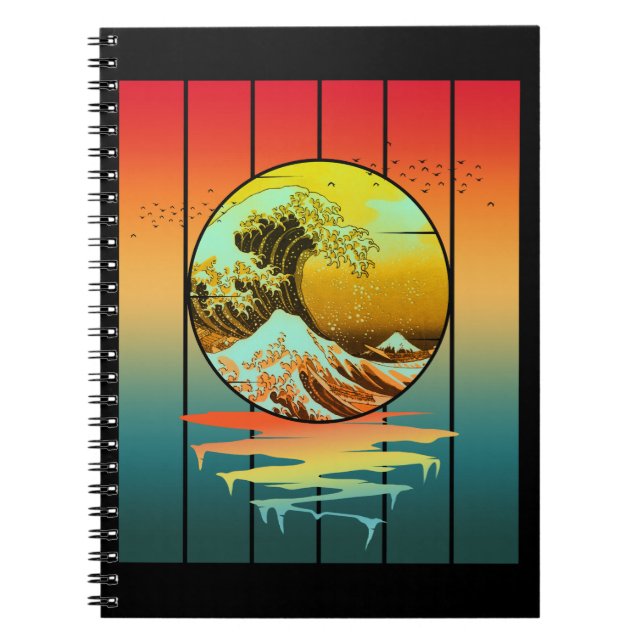 Vintage Sunset Japanese Kanagawa Wave Ocean  Notebook (Front)