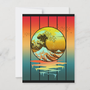 Vintage Sunset Japanese Kanagawa Wave Ocean Postcard