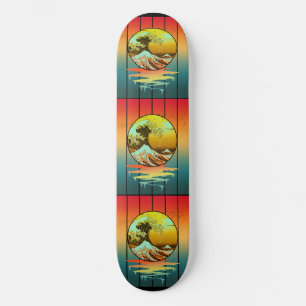 Vintage Sunset Japanese Kanagawa Wave Ocean Skateboard
