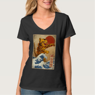 Vintage Sunset Japanese Kitty Cat Great Wave Off K T-Shirt