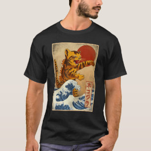 Vintage Sunset Japanese Kitty Cat Great Wave Off K T-Shirt