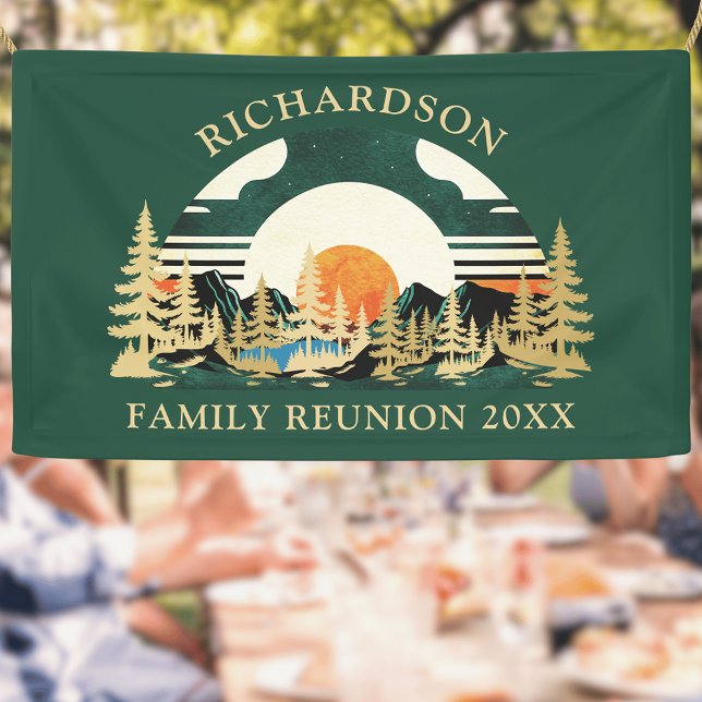 Vintage Sunset Mountains Green Family Reunion Banner (Creator Uploaded)