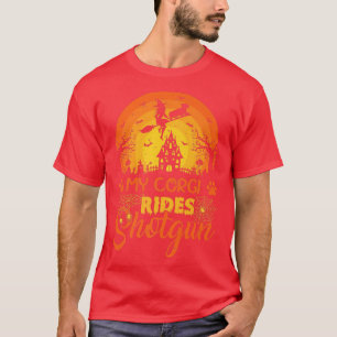 Vintage Sunset My Corgi Dog Ride Shotgun Halloween T-Shirt