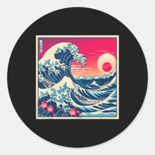 Vintage Sunset Nature Lover Japanese Wave Art Surf Classic Round Sticker