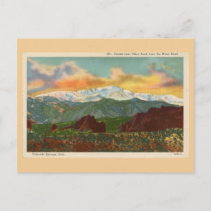 Vintage Sunset over Pikes Peak, Colorado Springs Postcard
