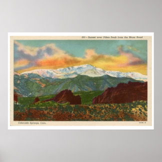 Vintage Sunset over Pikes Peak, Colorado Springs Poster