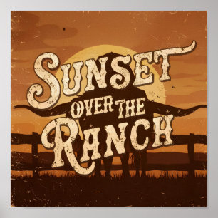 Vintage Sunset Over the Ranch Poster
