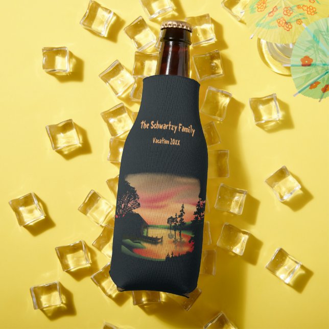 Vintage sunset pontoon escape green red bottle cooler (In Situ Summer)