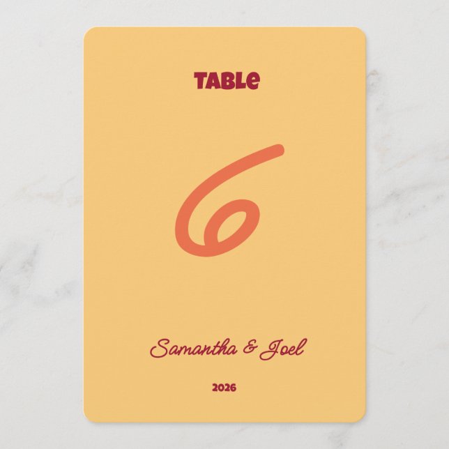 Vintage Sunset Retro Wedding Table Number (Front)