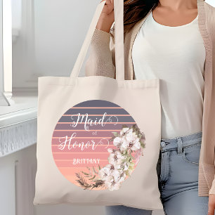 Vintage Sunset Rose Gold Floral Maid of Honour Tote Bag