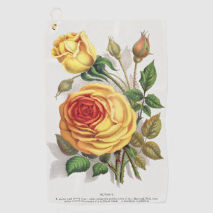 Vintage Sunset Rose Yellow & Orange Botanical Art Golf Towel