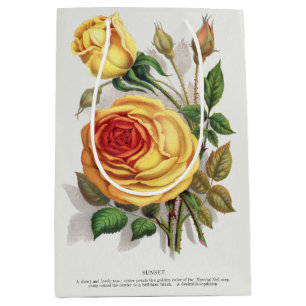Vintage Sunset Rose Yellow & Orange Botanical Art Medium Gift Bag