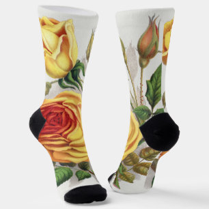 Vintage Sunset Rose Yellow & Orange Botanical Art Socks