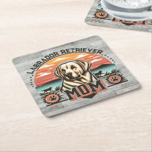Vintage Sunset Serenity Labrador Retriever Dog Mum Square Paper Coaster