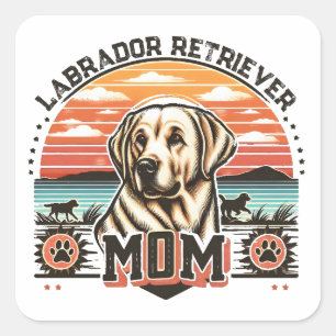 Vintage Sunset Serenity Labrador Retriever Dog Mum Square Sticker