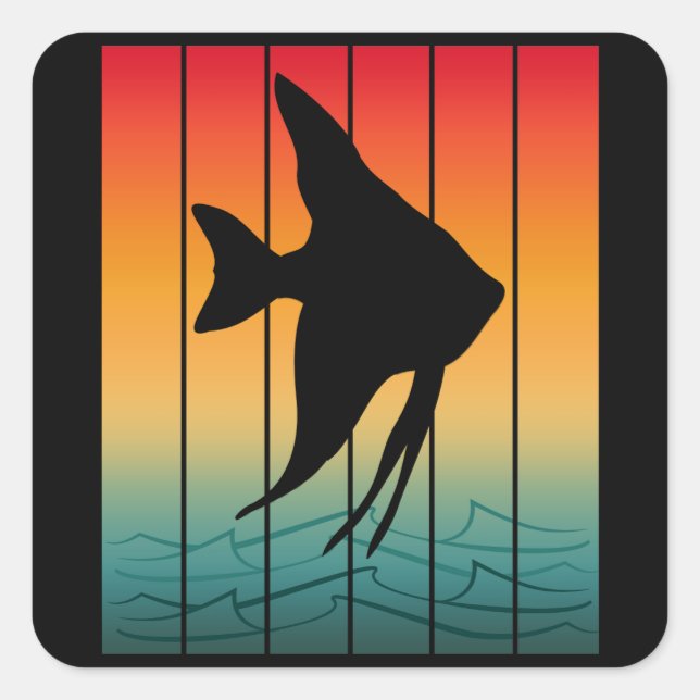 Vintage Sunset Silhouette Fish Square Sticker (Front)
