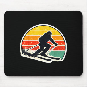 Vintage sunset skier silhouette retro skiing ski mouse mat