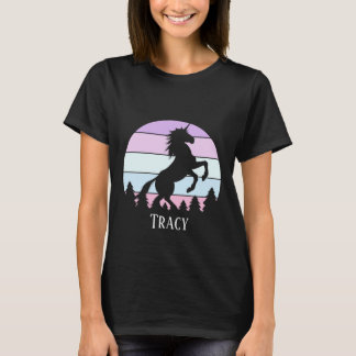 Vintage Sunset Unicorn Rearing Name Date Birthday T-Shirt