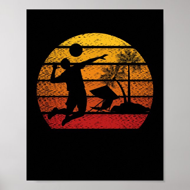 Vintage Sunset Volleyball Gift Poster (Front)