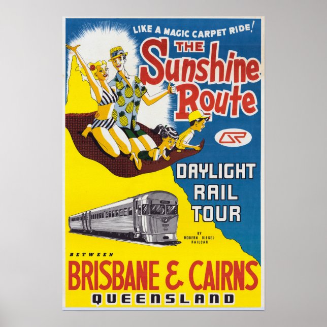 Vintage Sunshine Route Brisbane & Cairns Australia Poster (Front)