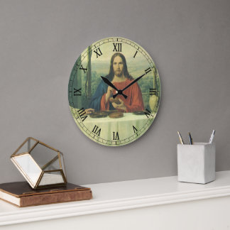 Vintage Supper At Emmaus with Jesus Christ Large Clock