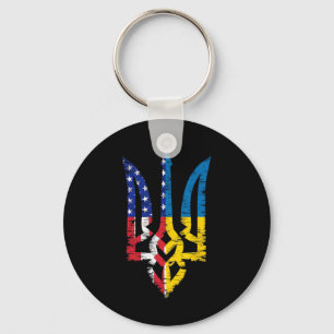 Vintage Support Ukraine American Flag Ukrainian Tr Key Ring