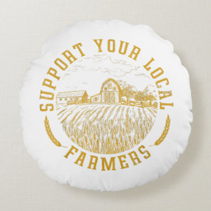 Vintage Support Your Local Farmers Farming Farm Fa Round Cushion