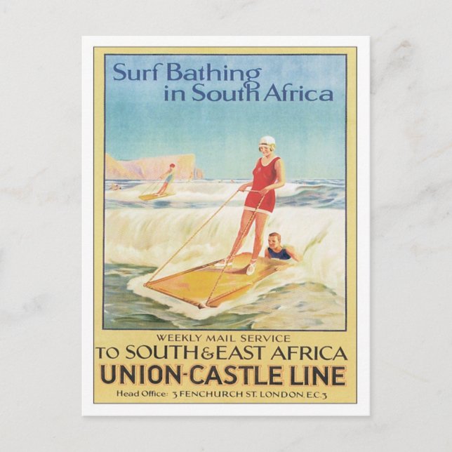 Vintage Surf Bathing South Africa Postcard (Front)