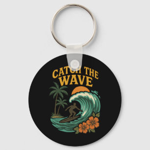 Vintage Surf Catch The Wave Retro Wave Surfer Beac Key Ring