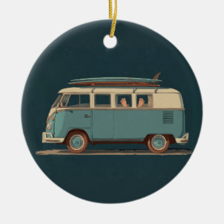 Vintage Surf Van – Retro Camper Design Ceramic Tree Decoration